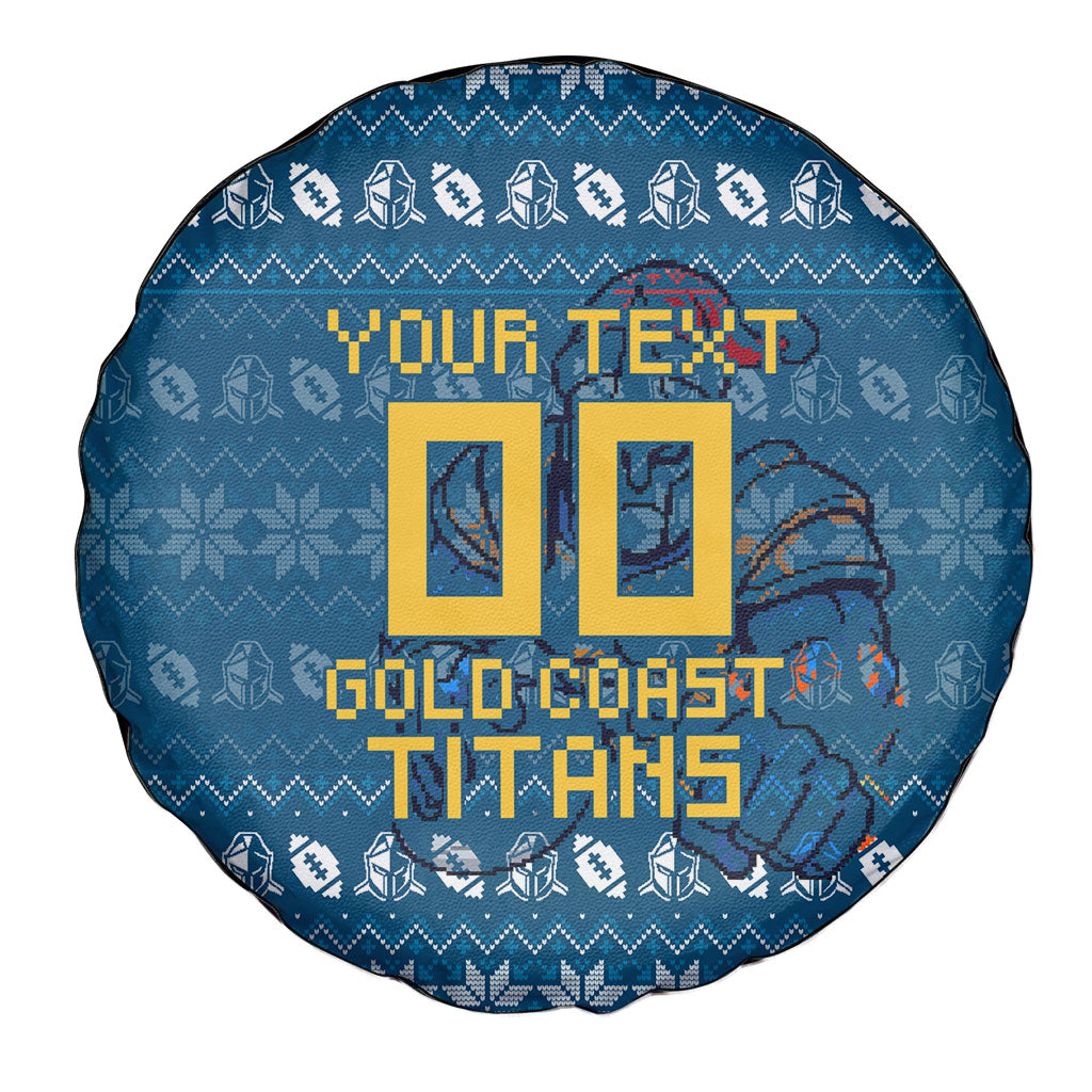 Personalized Gold Coast Titans Christmas Spare Tire Cover Australian Rugby Fans - Pixelated Ugly Xmas Pattern Mascot Santa