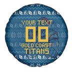 Personalized Gold Coast Titans Christmas Spare Tire Cover Australian Rugby Fans - Pixelated Ugly Xmas Pattern Mascot Santa