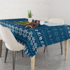 Personalized Gold Coast Titans Christmas Tablecloth Australian Rugby Fans - Pixelated Ugly Xmas Pattern Mascot Santa