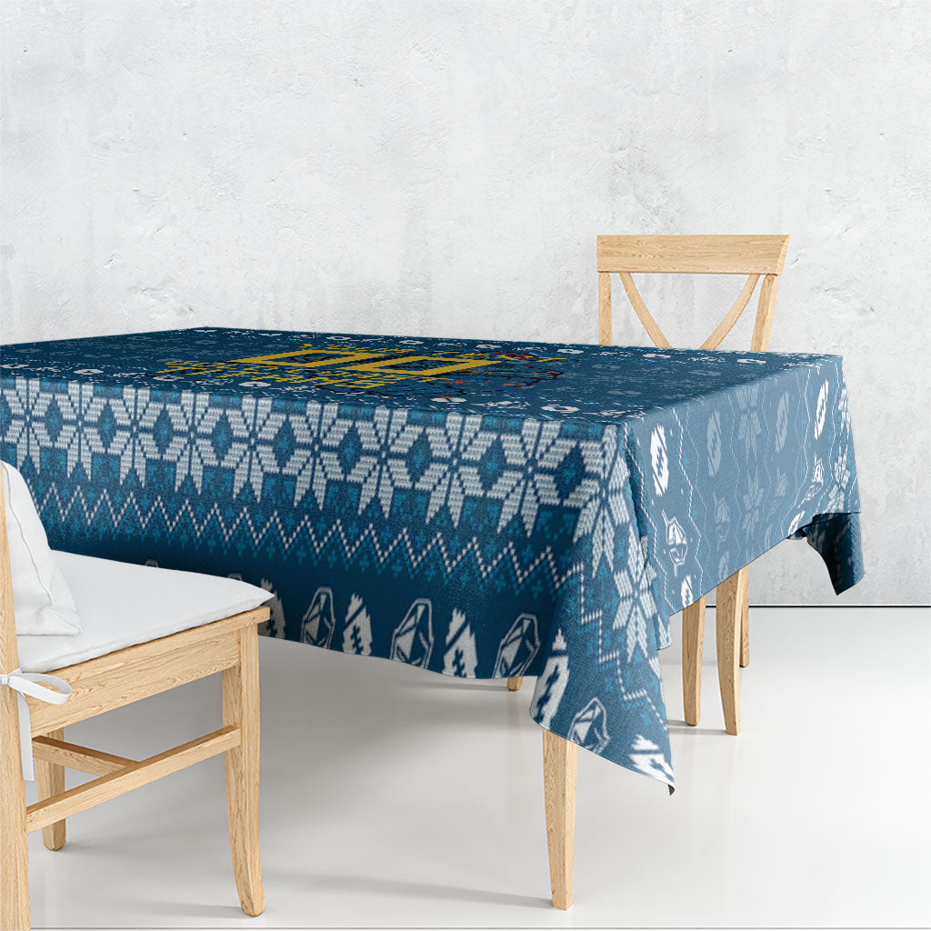 Personalized Gold Coast Titans Christmas Tablecloth Australian Rugby Fans - Pixelated Ugly Xmas Pattern Mascot Santa