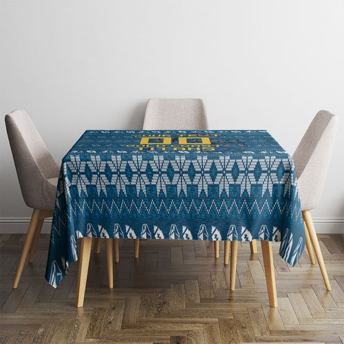 Personalized Gold Coast Titans Christmas Tablecloth Australian Rugby Fans - Pixelated Ugly Xmas Pattern Mascot Santa