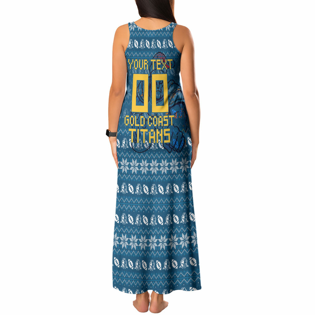 Personalized Gold Coast Titans Christmas Tank Maxi Dress Australian Rugby Fans - Pixelated Ugly Xmas Pattern Mascot Santa