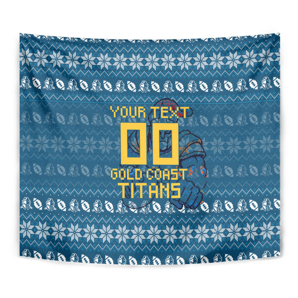Personalized Gold Coast Titans Christmas Tapestry Australian Rugby Fans - Pixelated Ugly Xmas Pattern Mascot Santa