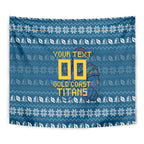 Personalized Gold Coast Titans Christmas Tapestry Australian Rugby Fans - Pixelated Ugly Xmas Pattern Mascot Santa