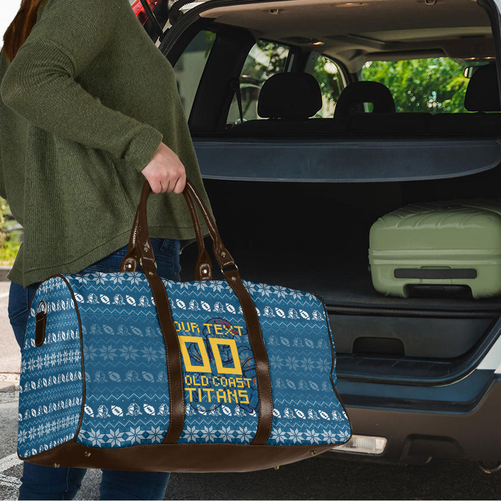 Personalized Gold Coast Titans Christmas Travel Bag Australian Rugby Fans - Pixelated Ugly Xmas Pattern Mascot Santa