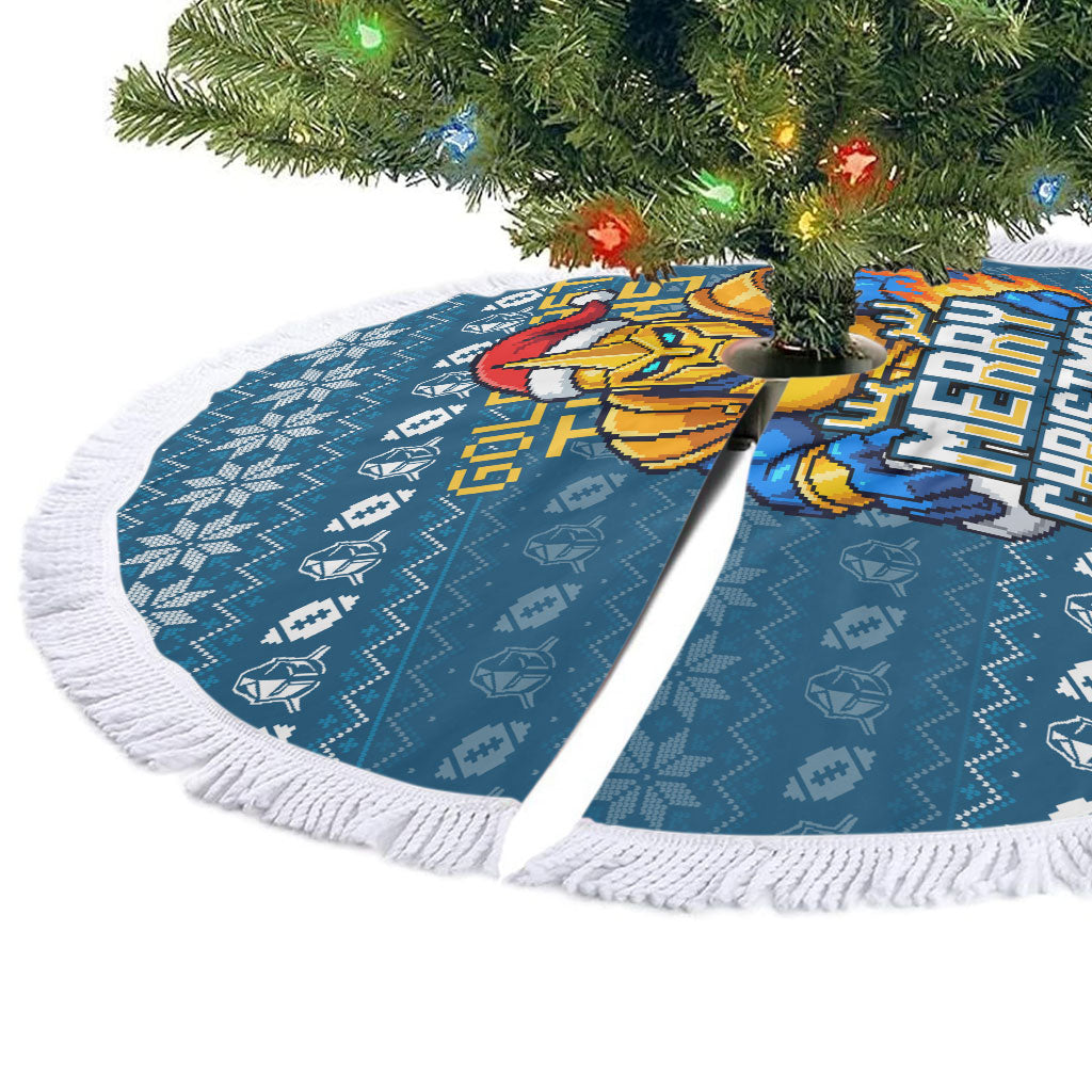 Gold Coast Titans Christmas Tree Skirt Australian Rugby Fans - Pixelated Ugly Xmas Pattern Mascot Santa