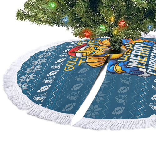 Gold Coast Titans Christmas Tree Skirt Australian Rugby Fans - Pixelated Ugly Xmas Pattern Mascot Santa