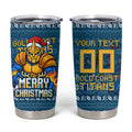 Personalized Gold Coast Titans Christmas Tumbler Cup Australian Rugby Fans - Pixelated Ugly Xmas Pattern Mascot Santa
