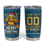 Personalized Gold Coast Titans Christmas Tumbler Cup Australian Rugby Fans - Pixelated Ugly Xmas Pattern Mascot Santa