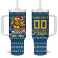 Personalized Gold Coast Titans Christmas Tumbler With Handle Australian Rugby Fans - Pixelated Ugly Xmas Pattern Mascot Santa