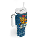 Personalized Gold Coast Titans Christmas Tumbler With Handle Australian Rugby Fans - Pixelated Ugly Xmas Pattern Mascot Santa