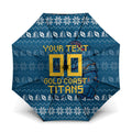 Personalized Gold Coast Titans Christmas Umbrella Australian Rugby Fans - Pixelated Ugly Xmas Pattern Mascot Santa