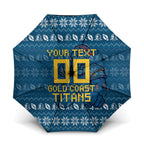Personalized Gold Coast Titans Christmas Umbrella Australian Rugby Fans - Pixelated Ugly Xmas Pattern Mascot Santa