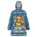 Personalized Gold Coast Titans Christmas Wearable Blanket Hoodie Australian Rugby Fans - Pixelated Ugly Xmas Pattern Mascot Santa