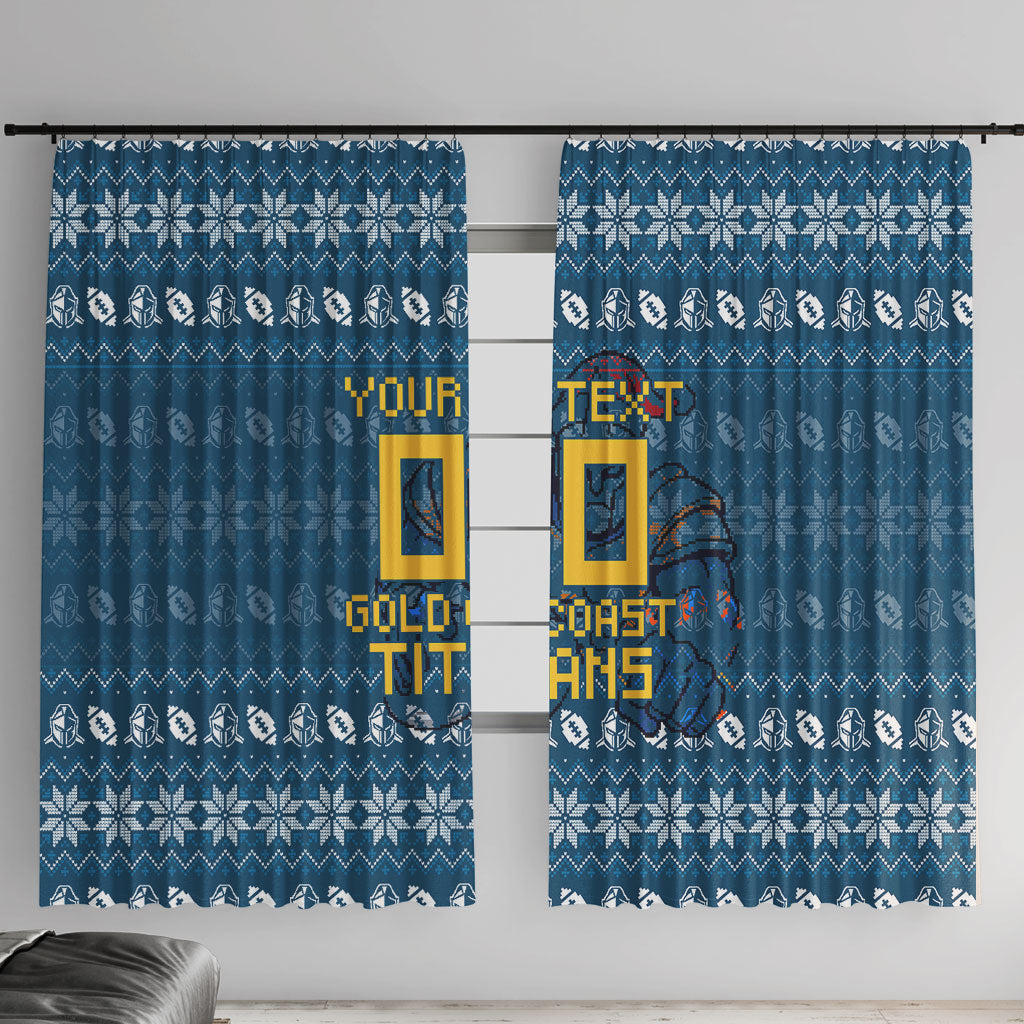 Personalized Gold Coast Titans Christmas Window Curtain Australian Rugby Fans - Pixelated Ugly Xmas Pattern Mascot Santa