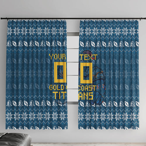 Personalized Gold Coast Titans Christmas Window Curtain Australian Rugby Fans - Pixelated Ugly Xmas Pattern Mascot Santa