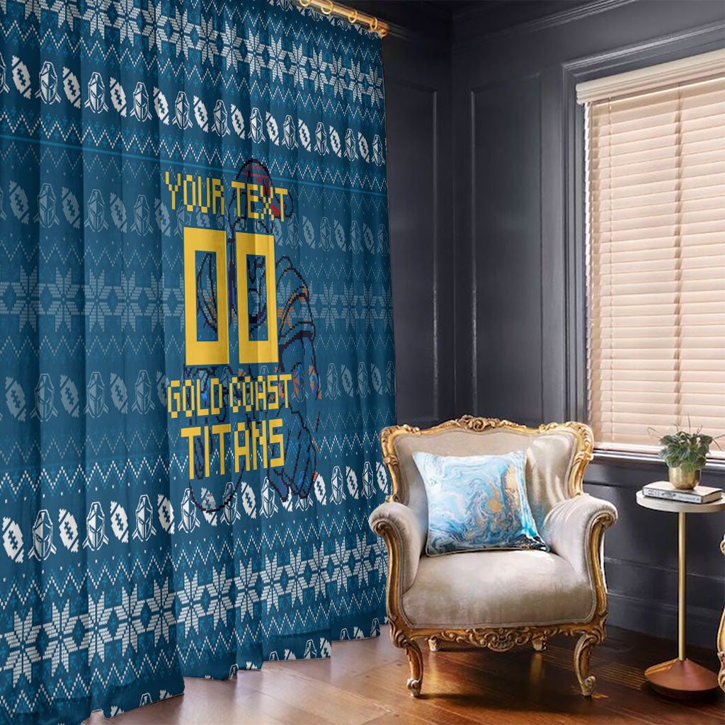 Personalized Gold Coast Titans Christmas Window Curtain Australian Rugby Fans - Pixelated Ugly Xmas Pattern Mascot Santa