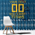 Personalized Gold Coast Titans Christmas Window Curtain Australian Rugby Fans - Pixelated Ugly Xmas Pattern Mascot Santa