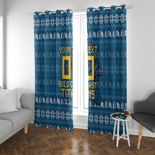 Personalized Gold Coast Titans Christmas Window Curtain Australian Rugby Fans - Pixelated Ugly Xmas Pattern Mascot Santa