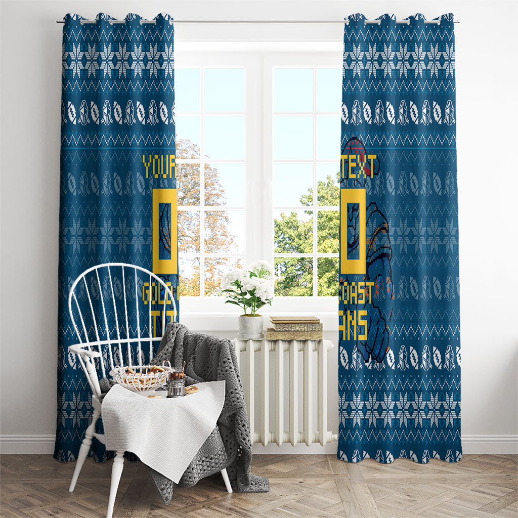 Personalized Gold Coast Titans Christmas Window Curtain Australian Rugby Fans - Pixelated Ugly Xmas Pattern Mascot Santa