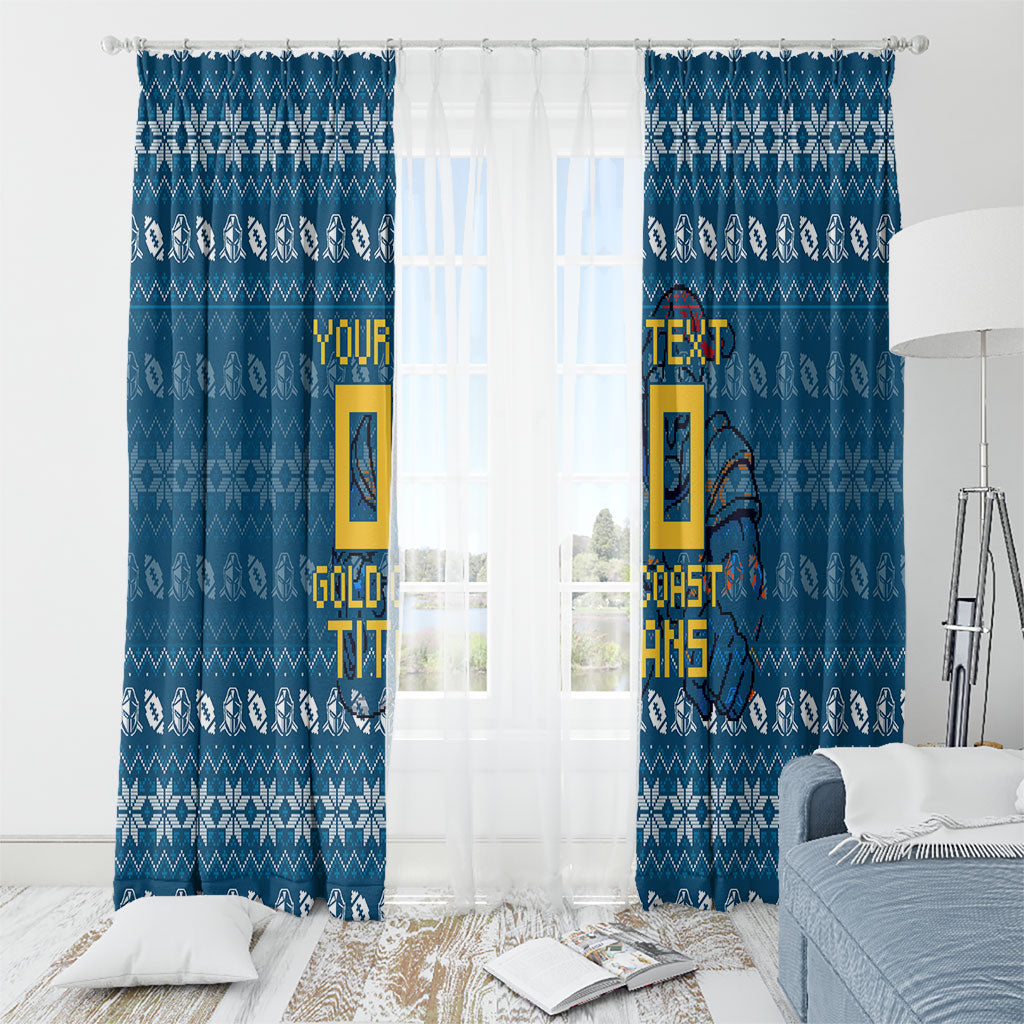 Personalized Gold Coast Titans Christmas Window Curtain Australian Rugby Fans - Pixelated Ugly Xmas Pattern Mascot Santa