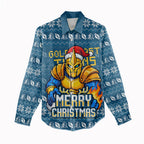 Personalized Gold Coast Titans Christmas Women Casual Shirt Australian Rugby Fans - Pixelated Ugly Xmas Pattern Mascot Santa