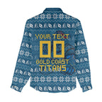 Personalized Gold Coast Titans Christmas Women Casual Shirt Australian Rugby Fans - Pixelated Ugly Xmas Pattern Mascot Santa