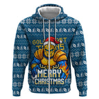 Personalized Gold Coast Titans Christmas Zip Hoodie Australian Rugby Fans - Pixelated Ugly Xmas Pattern Mascot Santa