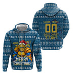 Personalized Gold Coast Titans Christmas Zip Hoodie Australian Rugby Fans - Pixelated Ugly Xmas Pattern Mascot Santa
