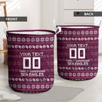 Personalized Sea Eagles Christmas Laundry Basket Australian Rugby Fans - Pixelated Ugly Xmas Pattern Mascot Santa