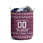 Personalized Sea Eagles Christmas Laundry Basket Australian Rugby Fans - Pixelated Ugly Xmas Pattern Mascot Santa