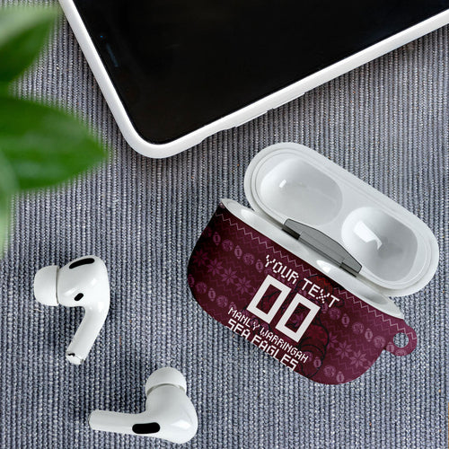 Personalized Sea Eagles Christmas AirPods Case Australian Rugby Fans - Pixelated Ugly Xmas Pattern Mascot Santa