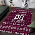 Personalized Sea Eagles Christmas Area Rug Australian Rugby Fans - Pixelated Ugly Xmas Pattern Mascot Santa