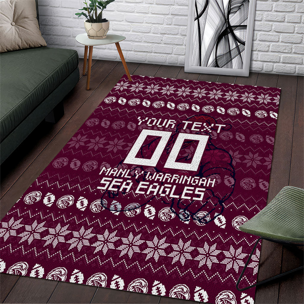 Personalized Sea Eagles Christmas Area Rug Australian Rugby Fans - Pixelated Ugly Xmas Pattern Mascot Santa