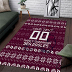 Personalized Sea Eagles Christmas Area Rug Australian Rugby Fans - Pixelated Ugly Xmas Pattern Mascot Santa