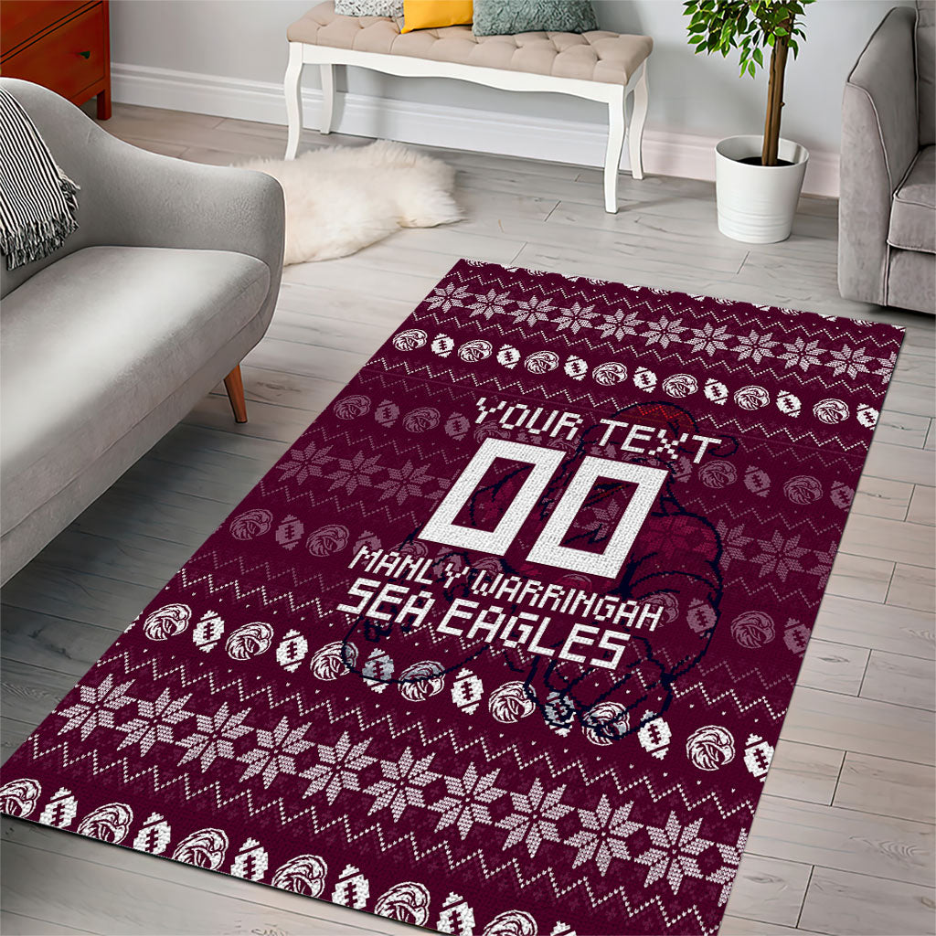 Personalized Sea Eagles Christmas Area Rug Australian Rugby Fans - Pixelated Ugly Xmas Pattern Mascot Santa