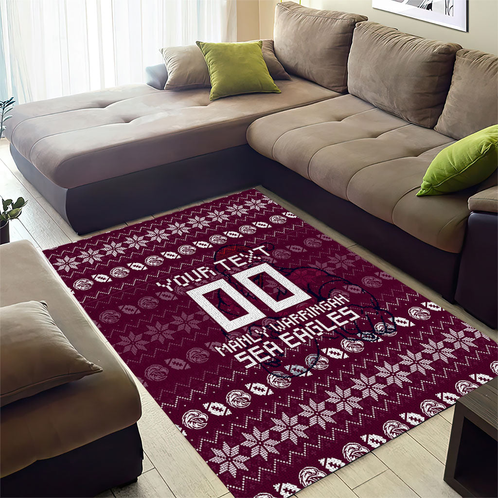 Personalized Sea Eagles Christmas Area Rug Australian Rugby Fans - Pixelated Ugly Xmas Pattern Mascot Santa