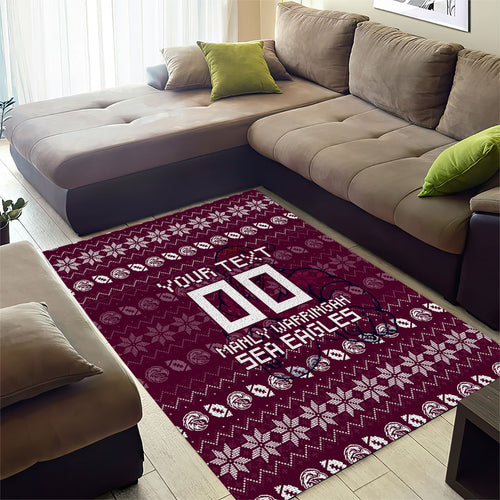 Personalized Sea Eagles Christmas Area Rug Australian Rugby Fans - Pixelated Ugly Xmas Pattern Mascot Santa