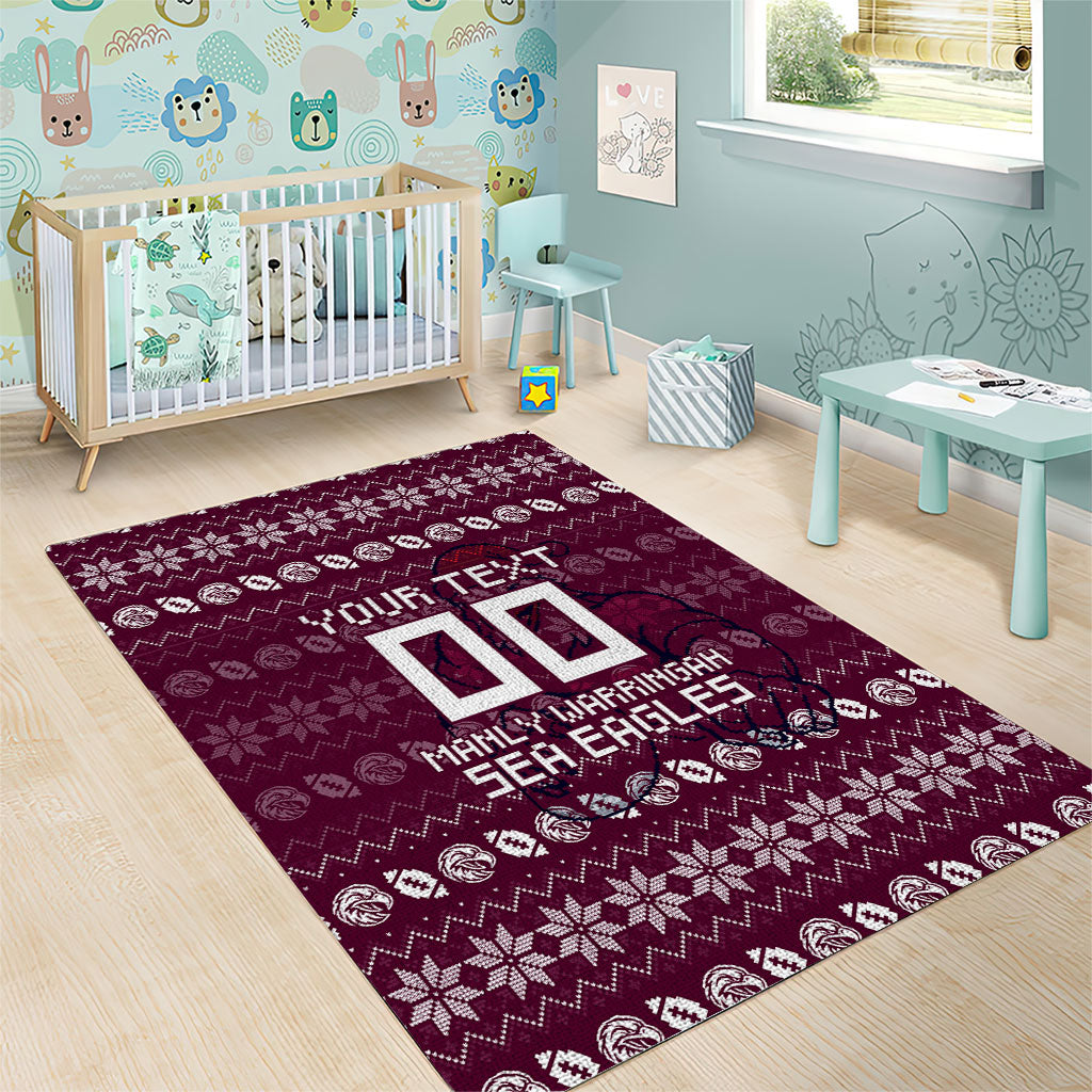 Personalized Sea Eagles Christmas Area Rug Australian Rugby Fans - Pixelated Ugly Xmas Pattern Mascot Santa