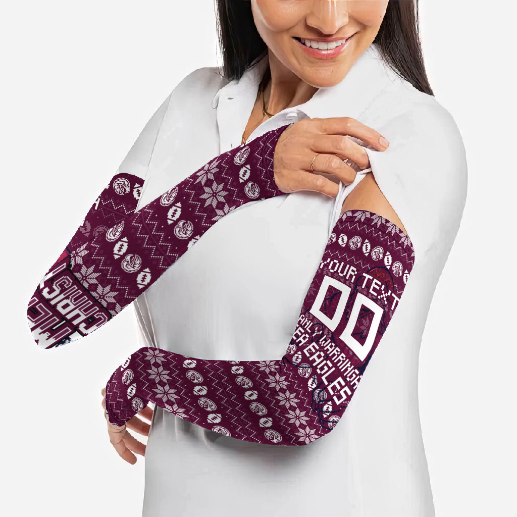 Personalized Sea Eagles Christmas Arm Sleeves Australian Rugby Fans - Pixelated Ugly Xmas Pattern Mascot Santa