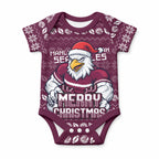 Personalized Sea Eagles Christmas Baby Onesie Australian Rugby Fans - Pixelated Ugly Xmas Pattern Mascot Santa