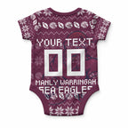 Personalized Sea Eagles Christmas Baby Onesie Australian Rugby Fans - Pixelated Ugly Xmas Pattern Mascot Santa