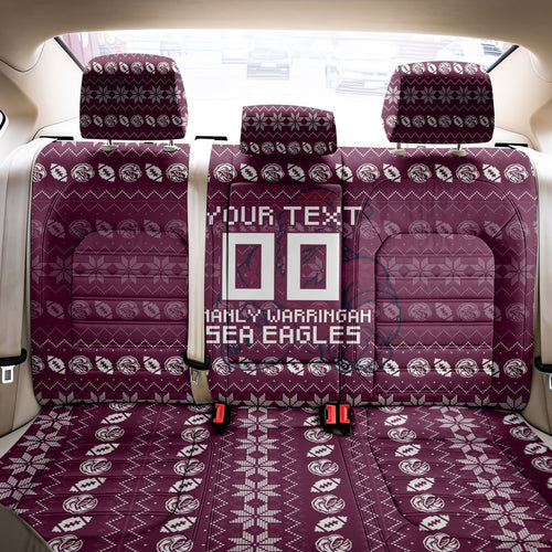 Personalized Sea Eagles Christmas Back Car Seat Cover Australian Rugby Fans - Pixelated Ugly Xmas Pattern Mascot Santa