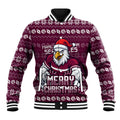 Personalized Sea Eagles Christmas Baseball Jacket Australian Rugby Fans - Pixelated Ugly Xmas Pattern Mascot Santa