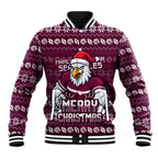 Personalized Sea Eagles Christmas Baseball Jacket Australian Rugby Fans - Pixelated Ugly Xmas Pattern Mascot Santa