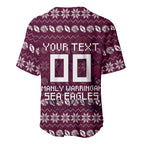 Personalized Sea Eagles Christmas Baseball Jersey Australian Rugby Fans - Pixelated Ugly Xmas Pattern Mascot Santa