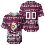 Personalized Sea Eagles Christmas Baseball Jersey Australian Rugby Fans - Pixelated Ugly Xmas Pattern Mascot Santa