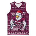 Personalized Sea Eagles Christmas Basketball Jersey Australian Rugby Fans - Pixelated Ugly Xmas Pattern Mascot Santa
