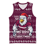 Personalized Sea Eagles Christmas Basketball Jersey Australian Rugby Fans - Pixelated Ugly Xmas Pattern Mascot Santa