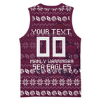 Personalized Sea Eagles Christmas Basketball Jersey Australian Rugby Fans - Pixelated Ugly Xmas Pattern Mascot Santa